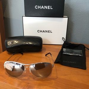 Chanel Silver Aviator Sunglasses